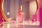Pink perfume bottle. Romantic floral sweet fragrance. Generative Ai