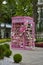 Pink phone booth with flowers, sweet 16 event decoration for quinceaÃ±era