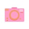 Pink photo camera simple flat style vector trendy illustration accessory for voyage, travelling