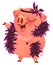 Pink pig in boa necklet sings karaoke