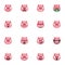 Pink pig face emoticon collection, flat icons set