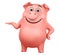 Pink pig indicates a blank space on a white background. 3d render illustration