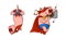 Pink Pig in Red Superhero Cloak and Mask Listening to Music and Hanging on Rope Vector Set