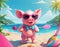 Pink pig swims in the sea, skis and lies on the beach