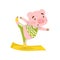 Pink pig in yoga position. Adorable farm animal in green sportswear. Active workout. Flat vector design