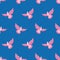 Pink Pigeon Seamless pattern. Pink bird is flying in blue sky ba