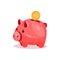 Pink piggy bank with 10 cent. Small ceramic money box for coins. Flat vector element for advertising poster or banner