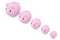 Pink piggy bank array on a white isolated background.3D illustration.