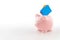 Pink piggy bank  and credt card isolated on a white background