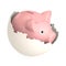 Pink piggy bank in eggshell