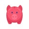 Pink piggy bank front view vector flat illustration. Funny farm animal symbol for financial budget