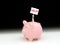 Pink piggy bank with man inside holding up HELP! sign