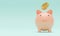 Pink piggy with golden coins dropping for creative financial saving and deposit concept with copy space , 3d render