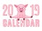 Pink piggy with number 2019 and word calendar