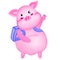 pink piggy pencil drawing He is chubby and round and cute with a cheerful face. It is a cartoon drawing that conveys the cuteness