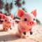 Pink Piglet Dashing Across Beach - 3D Illustration