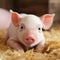 a pink piglet with a wrinkled snout and expressive eyes, looking playful and curious