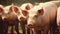 Pink Pigs in Open Barn at the Farm