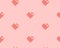 Pink pixel heart on pink background, seamless vector pattern