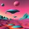 Pink planet with Orange hovering UFO