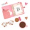 Pink Planner girls set, planner stickers, Coffee, Glasses, macarons, Cozy morning set, Girls set, decor, scrapbook elemen