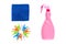 Pink plastic foggy spray bottle , towel and Clothes pegs