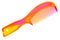 Pink plastic hair comb isolated macro closeup, brand new bright large detailed rake flat lay studio shot in red, yellow, magenta