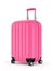 Pink plastic suitcase with wheels and retractable handle