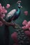 A pink plum blossom,A beautiful peacock stands on a flower branch, Peacock with colorful feathers. Generative AI