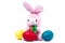 Pink plush rabbit with carrot, isolate