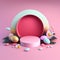 Pink Podium Decorated with Eggs and Flowers for Product Presentation Easter Holiday