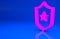 Pink Police badge icon isolated on blue background. Sheriff badge sign. Shield with star symbol. Minimalism concept. 3d