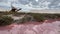 Pink ponds in man-made salt evaporation pans in Camargue, Salin de Giraud, France.