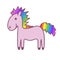 Pink pony with a rainbow mane. Children`s illustration. Vector p