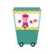 Pink poodle dog sitting on green train wagon - isolated cartoon pet