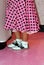Pink poodle skirt and saddle shoes