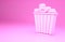 Pink Popcorn in cardboard box icon isolated on pink background. Popcorn bucket box. Minimalism concept. 3d illustration