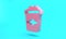 Pink Popcorn in cardboard box icon isolated on turquoise blue background. Popcorn bucket box. Minimalism concept. 3D