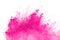 Pink powder explosion isolate on white background. Paint Holi.