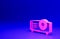 Pink Presentation, movie, film, media projector icon isolated on blue background. Minimalism concept. 3D render