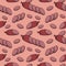 Pink print, A set of sliced delicious smoked sausage, seamless square pattern