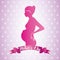 Pink profile mom pregnant mothers day ribbon dots shiny background