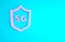 Pink Protective shield 5G wireless internet wifi icon isolated on blue background. Global network high speed connection