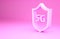 Pink Protective shield 5G wireless internet wifi icon isolated on pink background. Global network high speed connection
