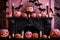 pink pumpkins black bats stylish halloween interior decoration, Generative AI