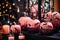 pink pumpkins black bats stylish halloween interior decoration, Generative AI