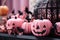 pink pumpkins black bats stylish halloween interior decoration, Generative AI