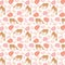 Pink pumpkins and brown horses seamless vector pattern.