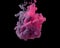 pink and purple acrylic paints are mixed in clubs and dissolves in water. Black background