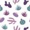 Pink, purple and blue house plants cactus peyote haworthia aloe sansevieria seamless pattern on a white background summer fashion